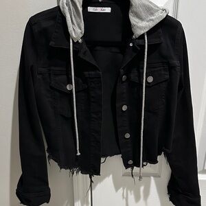 Gab Kate Black Denim Jacket with Gray Hood